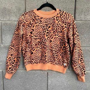 New Billabong Women's Sun Shrunk Leopard  Crewneck Sweatshirt Sz X Small